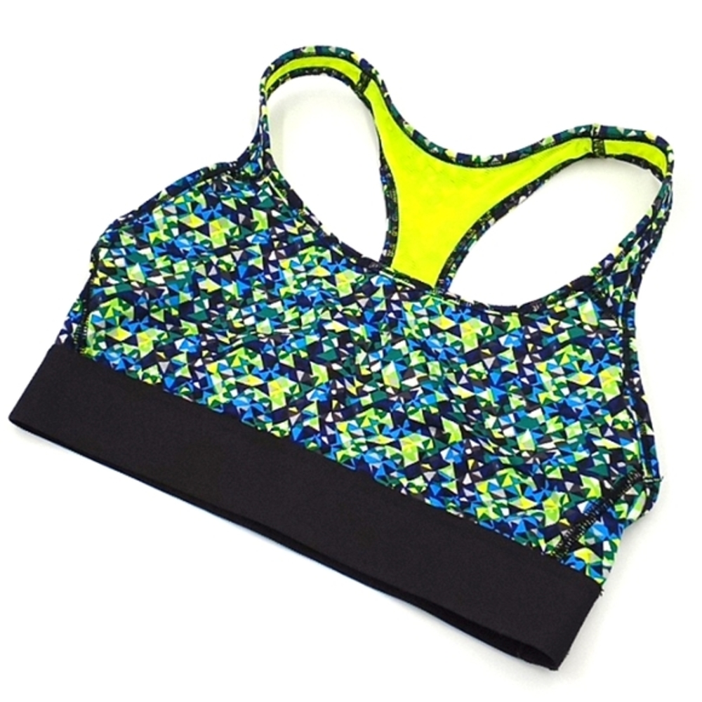 VS Victoria Sport The Player Racerback Sports Bra Blue Green Geometric S